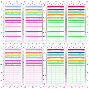 Puede incluir: Ocho insertos verticales para planificador dispuestos en dos filas de cuatro. Cada inserto presenta barras horizontales coloridas y secciones con l&iacute;neas para la programaci&oacute;n diaria. Los dise&ntilde;os incluyen varias paletas de colores brillantes.