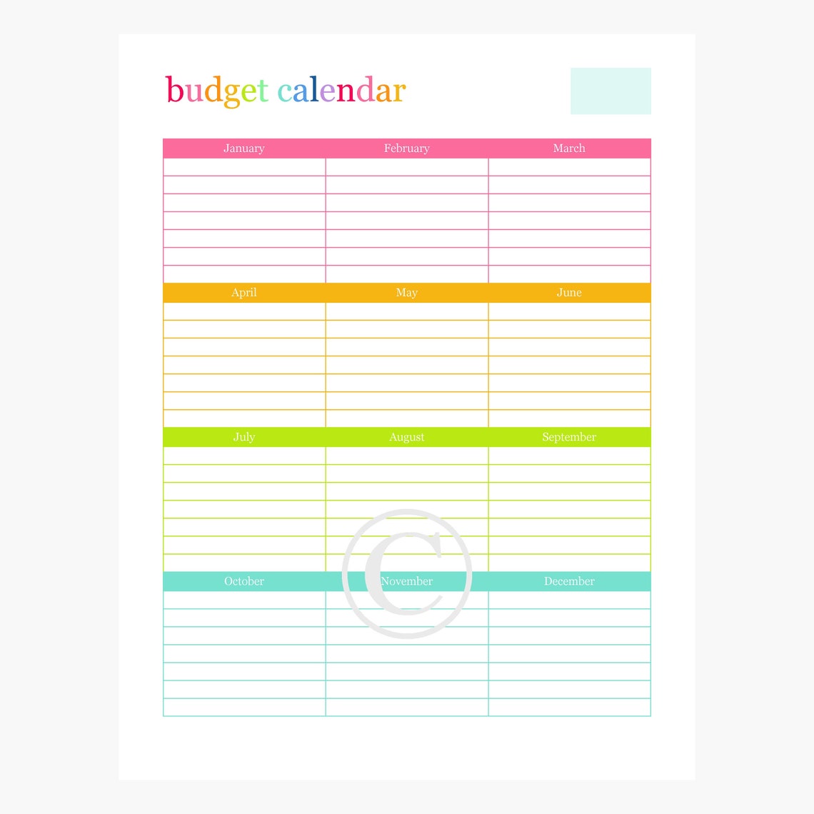 BUDGET CALENDAR Budget Planner Printable Pages Happy Financial Bill