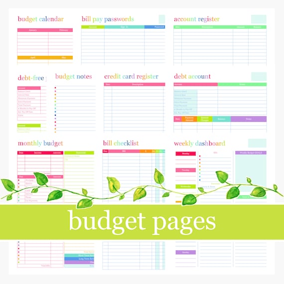 BUDGET PLANNER Printable Digital Pages Happy Inserts Bill - Etsy