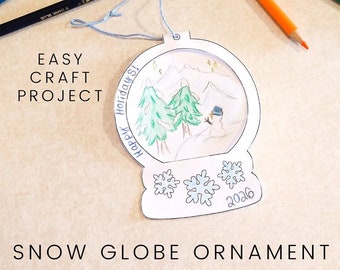 Kids craft ornament, Winter craft, Christmas craft, Snow globe coloring, Holiday party activity, Winter crafts for classroom or homeschool