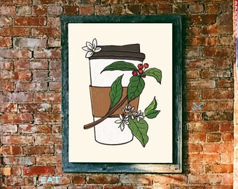 Printable coffee shop art | Coffee wall Art | Coffee bar sign | Printable coffee illustration | Coffee shop decor | Printable Office Art
