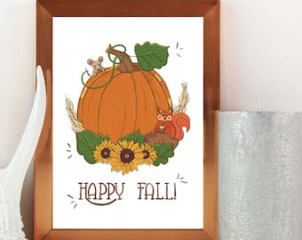 Farmhouse Pumpkin Wall Decor | Printable Fall Art | Digital Fall Prints | Fall Home Decor | Fall Art Print | Printable Office Art | Pumpkin