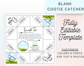 Leere Cootie Catcher Vorlage, bearbeitbare Cootie Catcher, druckbare Cootie Catcher, Cootie Catcher für Hochzeit, Cootie Catcher Kid Spiel