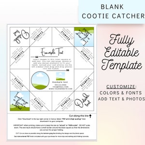 Leere Cootie Catcher Vorlage, bearbeitbare Cootie Catcher, druckbare Cootie Catcher, Cootie Catcher für Hochzeit, Cootie Catcher Kid Spiel Bild 1