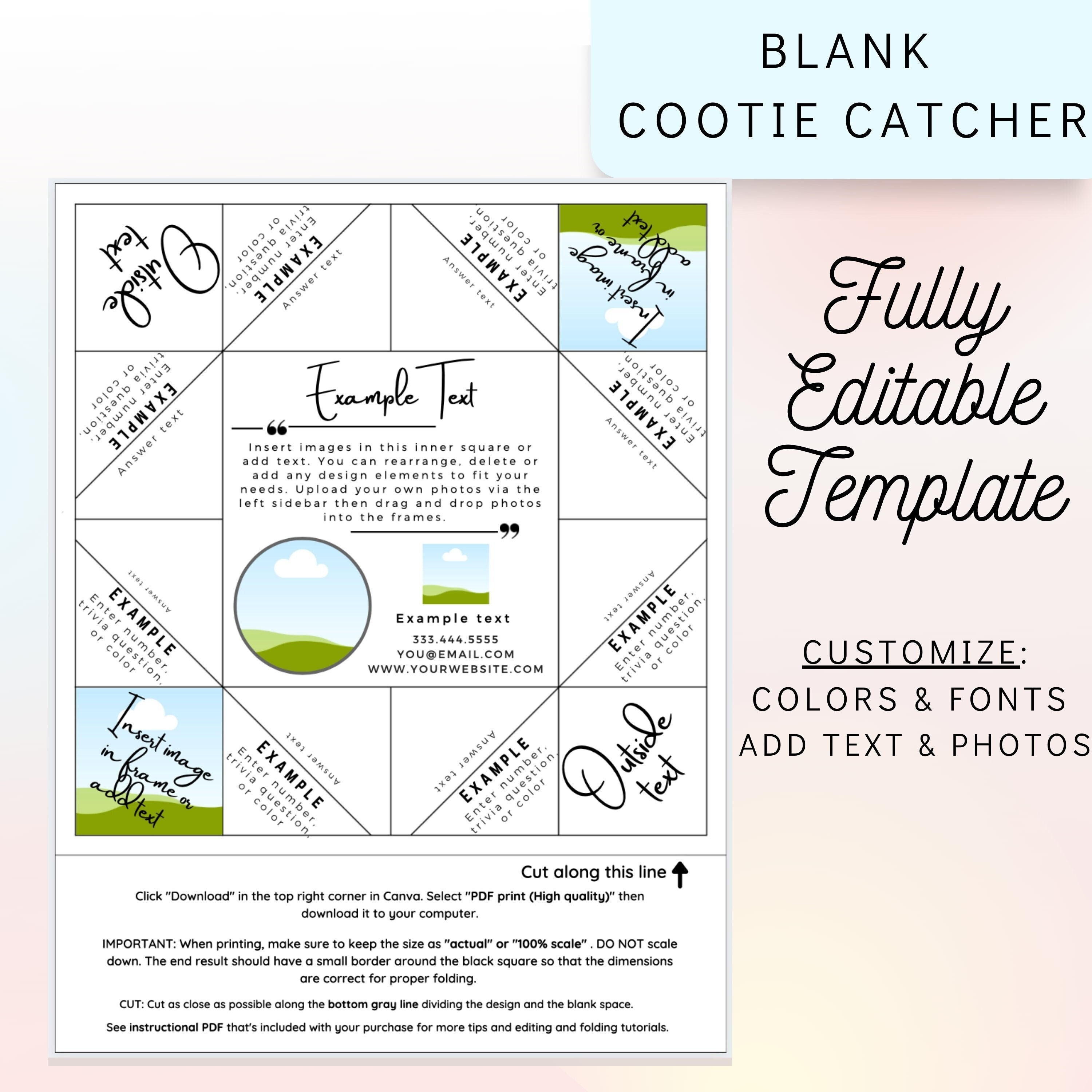 Blank Cootie Catcher Template, Editable Cootie Catcher, Printable Blank Cootie Catcher Template, Editable Cootie Catcher, Printable