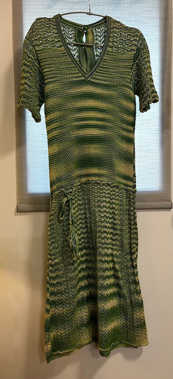 Emerald Green 1970s Crochet Dress - image 1