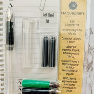 Kalligrafievulpen links met vijf vierkante penpunten, ideaal voor beginners