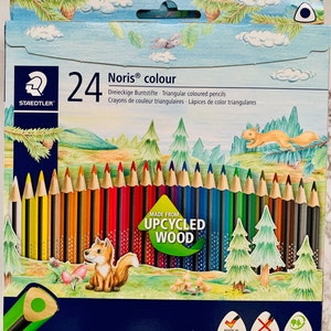 Staedtler Noris Colour Pencils - 24 Triangular Upcycled Wood Art Pencils