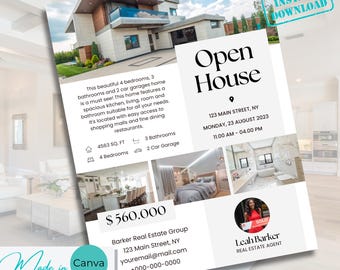 Editable Real Estate Open House Flyer Template: Modern Realtor Marketing (Canva)