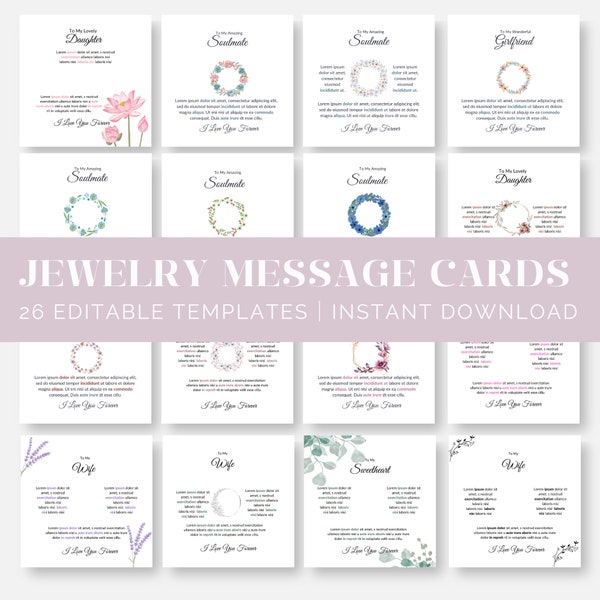 Jewelry Message Cards ShineOn Canva Designs Jewelry Necklace Message Card Templates  POD Shineon Message Cards Awkward Style Designs