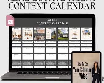 Realtor Social Media Kalender Vorlage: Monatlicher Inhaltsplaner (bearbeitbar)