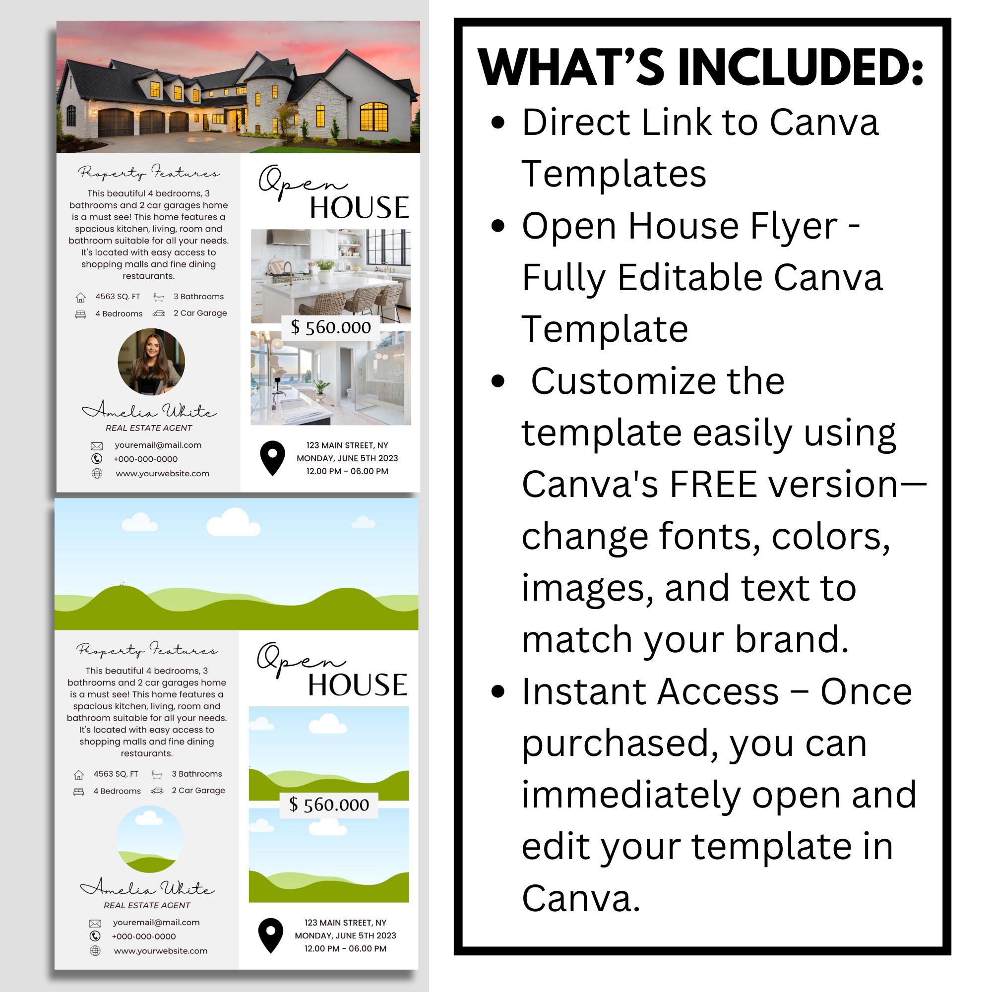 Editable Real Estate Flyer Template Open House Canva Design Realtor ...