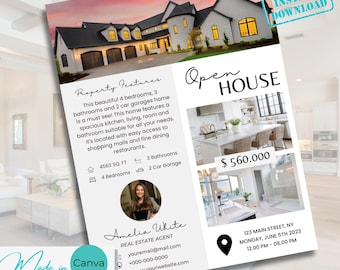 Editable Real Estate Open House Flyer Template: Canva Design (Instant Download)
