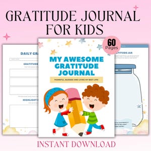 Diario de gratitud para niños Diario de autorreflexión para niños Diario de gratitud para niños imprimible Diario de atención plena Guía de pensamiento positivo
