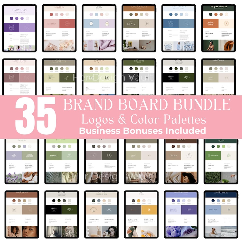 Brand Board Canva Template Business Branding Kit Template Editable Brand Board Bundle Logo & Color Palette Set PLR MRR Brand Identity Kit