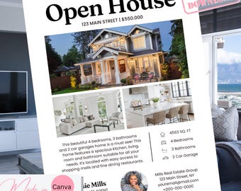 Open House Template: Real Estate Flyer, Canva Editable (Instant Download)