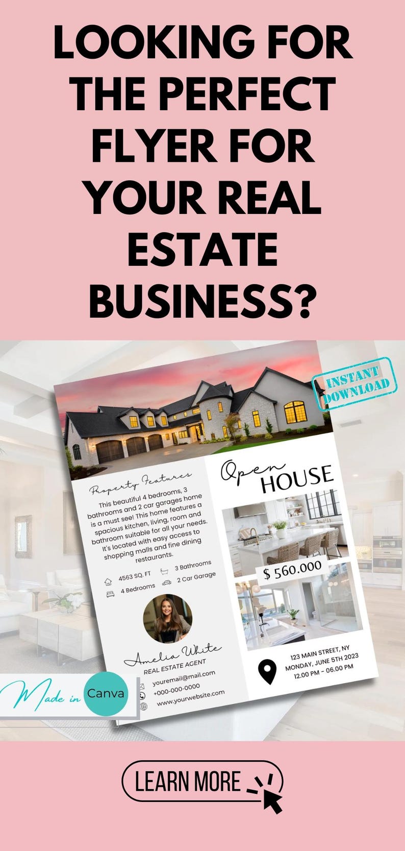 Editable Real Estate Flyer Template Open House Canva Design Realtor ...