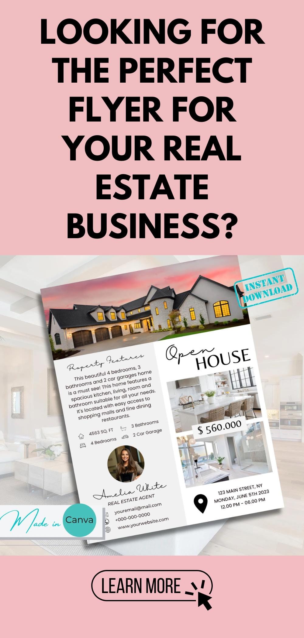Editable Real Estate Flyer Template Open House Canva Design Realtor ...