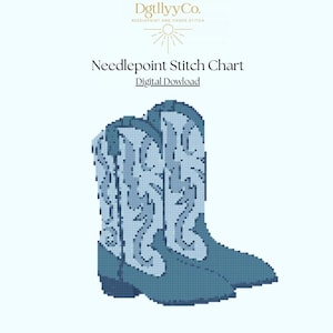 Blue Cowboy Boots Needlepoint Pattern – Western Cross Stitch Chart (Digital Download)