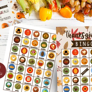 50 Fall Thanksgiving Bingo Cards, Printable Thanksgiving bingo, Thanksgiving Party Game, Fun Thanksgiving games, bingo game Thanksgiving