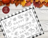 Thanksgiving coloring placemat, Printable DIY, dinner table decor, printable kids place setting for Thanksgiving, 8.5x11 instant download