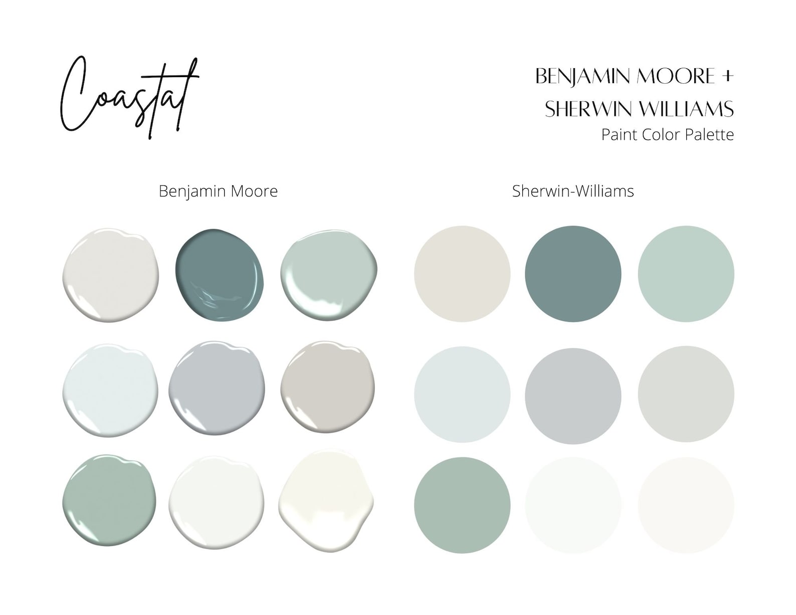 Coastal Home Color Palette, Interior Paint Palette, Prepackaged Coastal ...