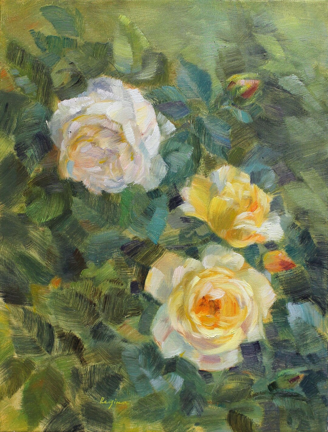 Rose Buttons. Impressionist Original Floral Art, Oil Painting on Canvas ...
