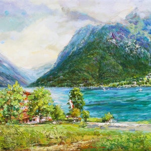 Achensee, Tirol, Austria. Original impressionist art, oil painting on canvas