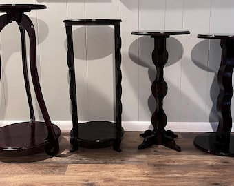Handcrafted wooden tables.