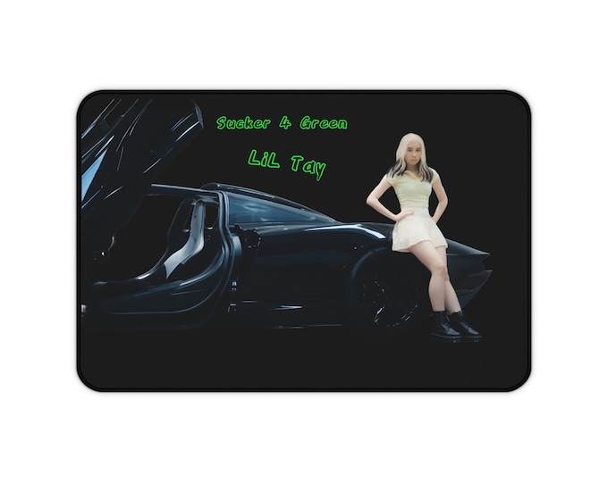 LiLTay desk mat with “sucker 4 Green” from the music video image featured on @liltay instagram