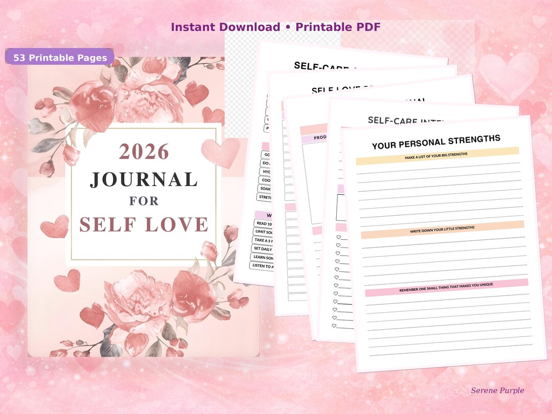 2026 Self Love Journal Printable PDF | 53 Page Self Care Workbook ...