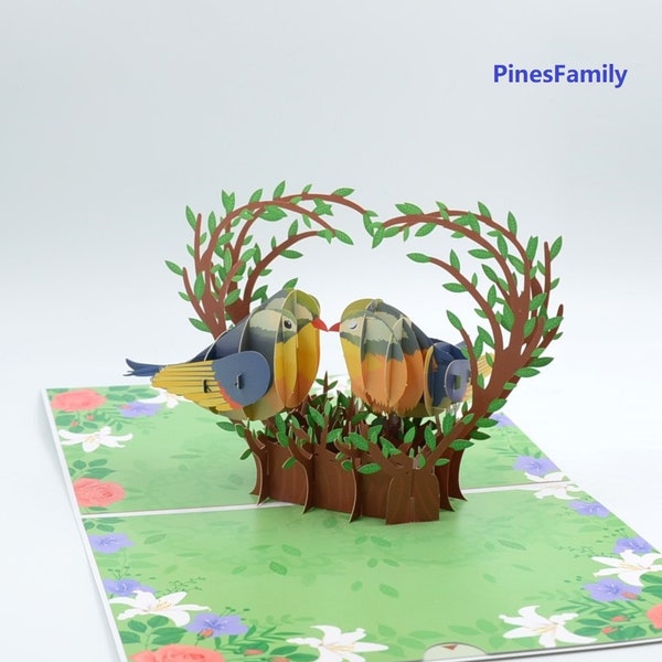 C05-Beautiful 3D Pop-Up Card: Romantic Love Birds in Nest - Perfect for Birthdays, Anniversaries, Valentines, Weddings