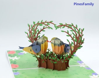 C05-Beautiful 3D Pop-Up Card: Romantic Love Birds in Nest - Perfect for Birthdays, Anniversaries, Valentines, Weddings