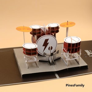 J03-3D Pop-Up Card: 5-Piece Drum Set! Perfect Gift for Music Lovers