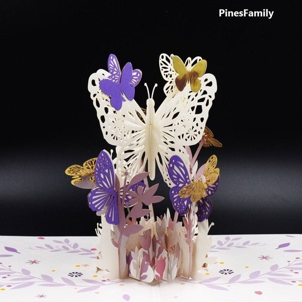 A05-Enchanting 3D Pop-Up Hollow Purple Butterfly Greeting Card | Exquisite and Elegant!