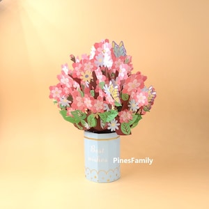 G03-Stunning 3D Pop-Up Card: Cherry Blossom Banquet | Best Wishes | Perfect for Mother&#39;s day, Valentine&#39;s Day, Birthday, Anniversary