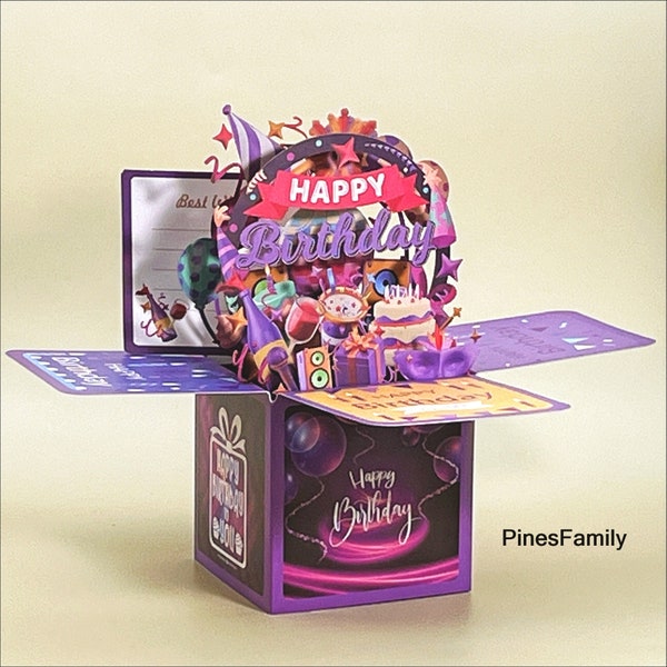 F07-Magical 3D Pop-Up Happy Birthday Card - Surprise Box Design