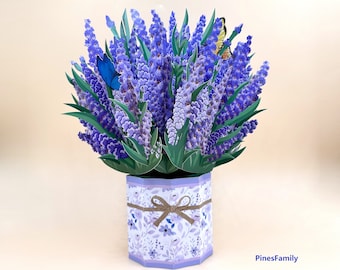 G01-Pop Up Flower Bouquet Paper Craft Greeting Cards | Lavender | Mother, Birthday, Valentine's Day