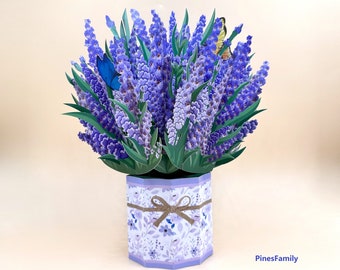 G01-Pop Up Flower Bouquet Paper Craft Greeting Cards | Lavender | Mother, Birthday, Valentine's Day