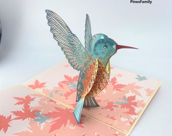 C02-3D Pop Up Hummingbird Bird Greeting Card | Ship Immediately within US