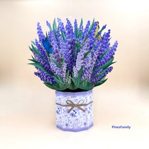 G01-Pop Up Flower Bouquet Paper Craft Greeting Cards | Lavender | Mother, Birthday, Valentine&#39;s Day