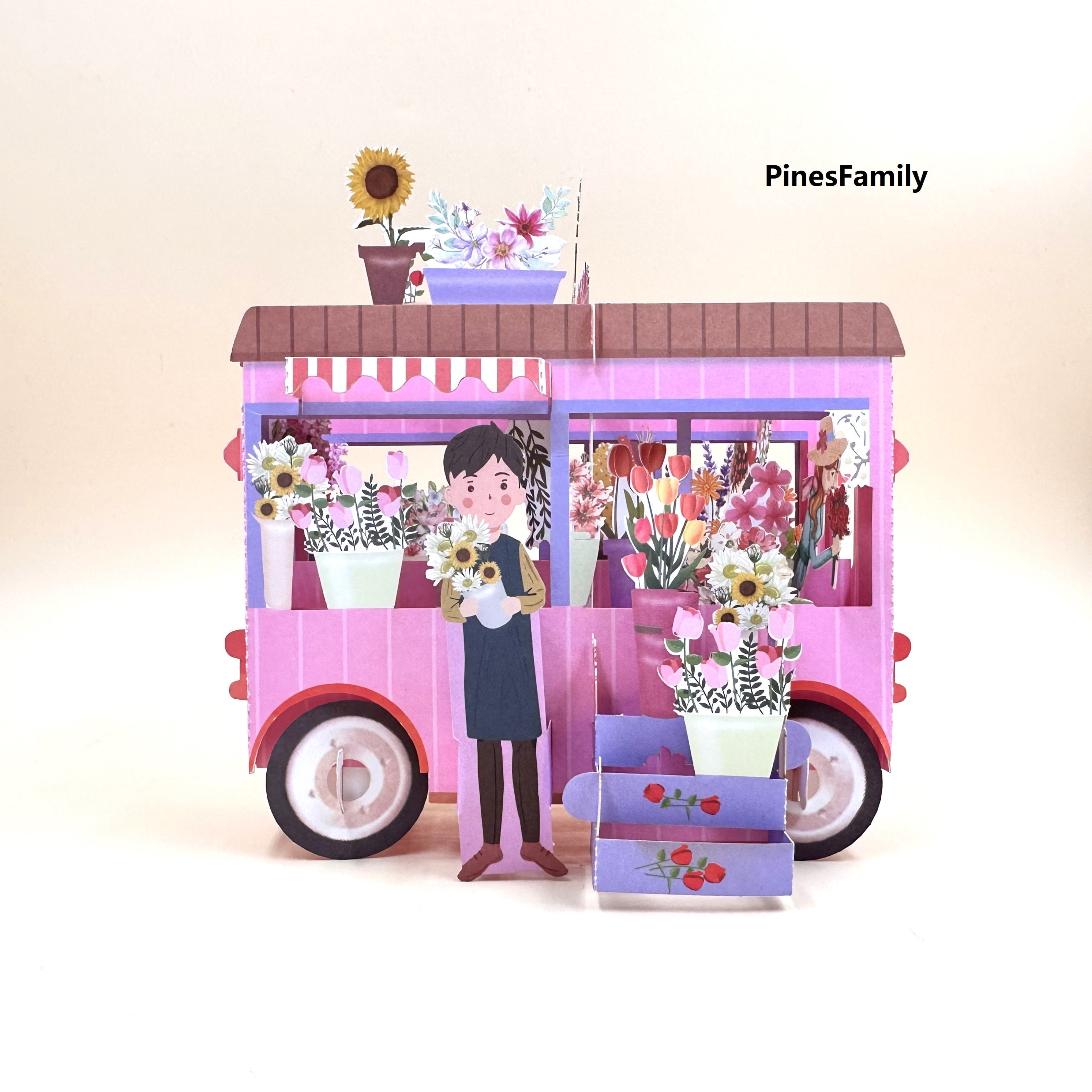 3D Pop up Flower Cart Card: Colorful Paper Craft for All Occasions - Etsy