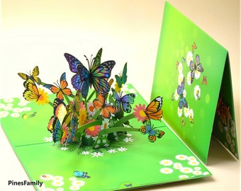 A02-3D Pop Up Butterfly Greeting Card - Elegant and Unique Birthday or Special Occasion Card
