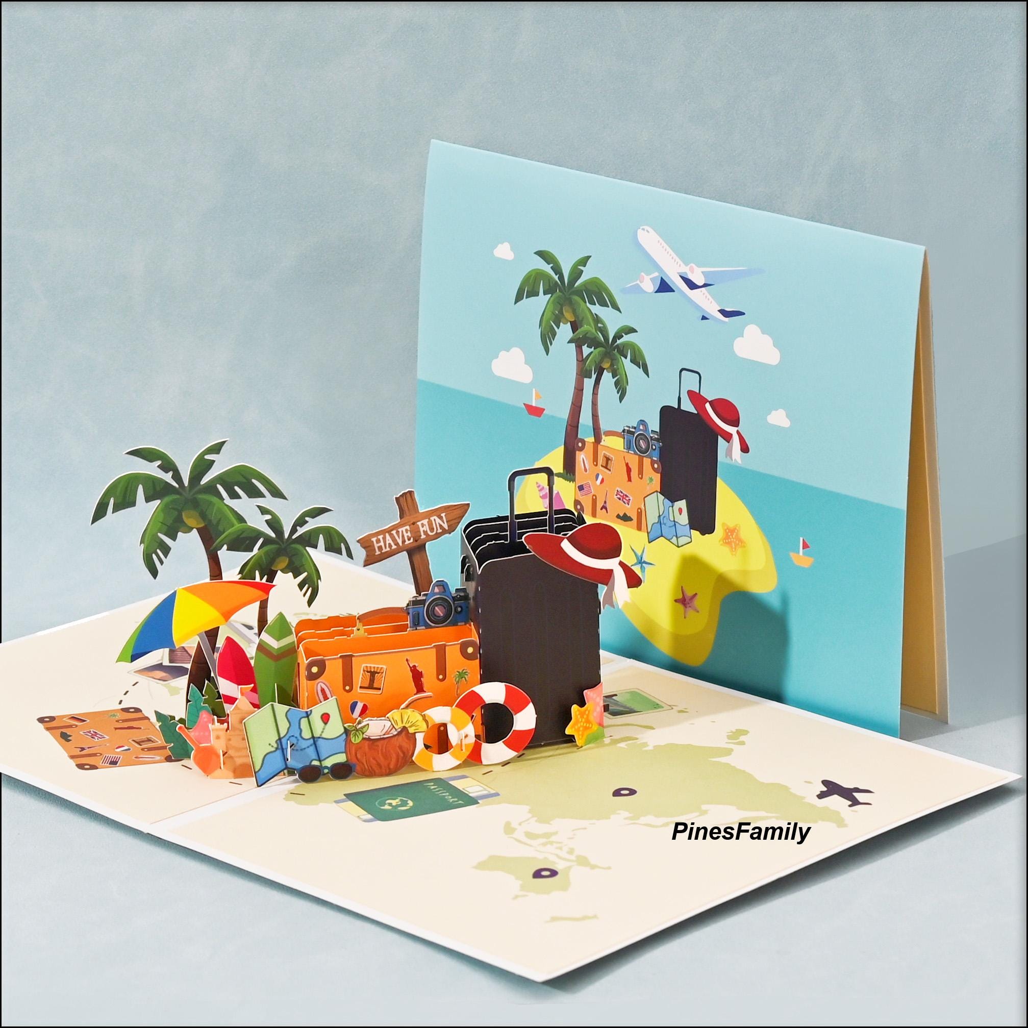 Tropical Beach Pop-Up Greeting Card - 3D All Occasion Card With Envelope