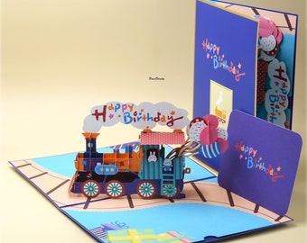 H01-3D Pop Up Train Birthday Card for Boys, Train Birthday Card, Toddler Birthday Gift, Little Kid Birthday Card, Train Greeting Card