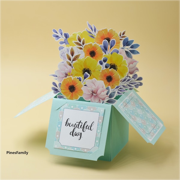 G02-3D Pop Up Flower Box Greeting Card - Floral Surprise Card