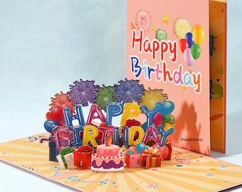 F09-3D Pop Up Birthday Cards with Colorful Balloons - Unique Handcrafted Greeting Cards for Special Birthdays