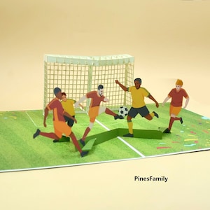 J02-3D Pop-Up Card: Soccer Players in Action! Perfect Gift for Soccer and Sports Fans