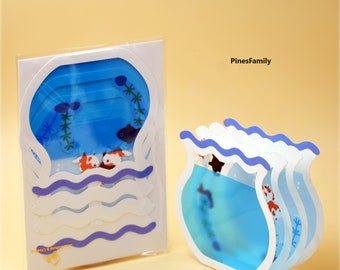 C03-3D Fish Tank Greeting Card with Playful Swirling Fish - Handcrafted Aquatic Delight