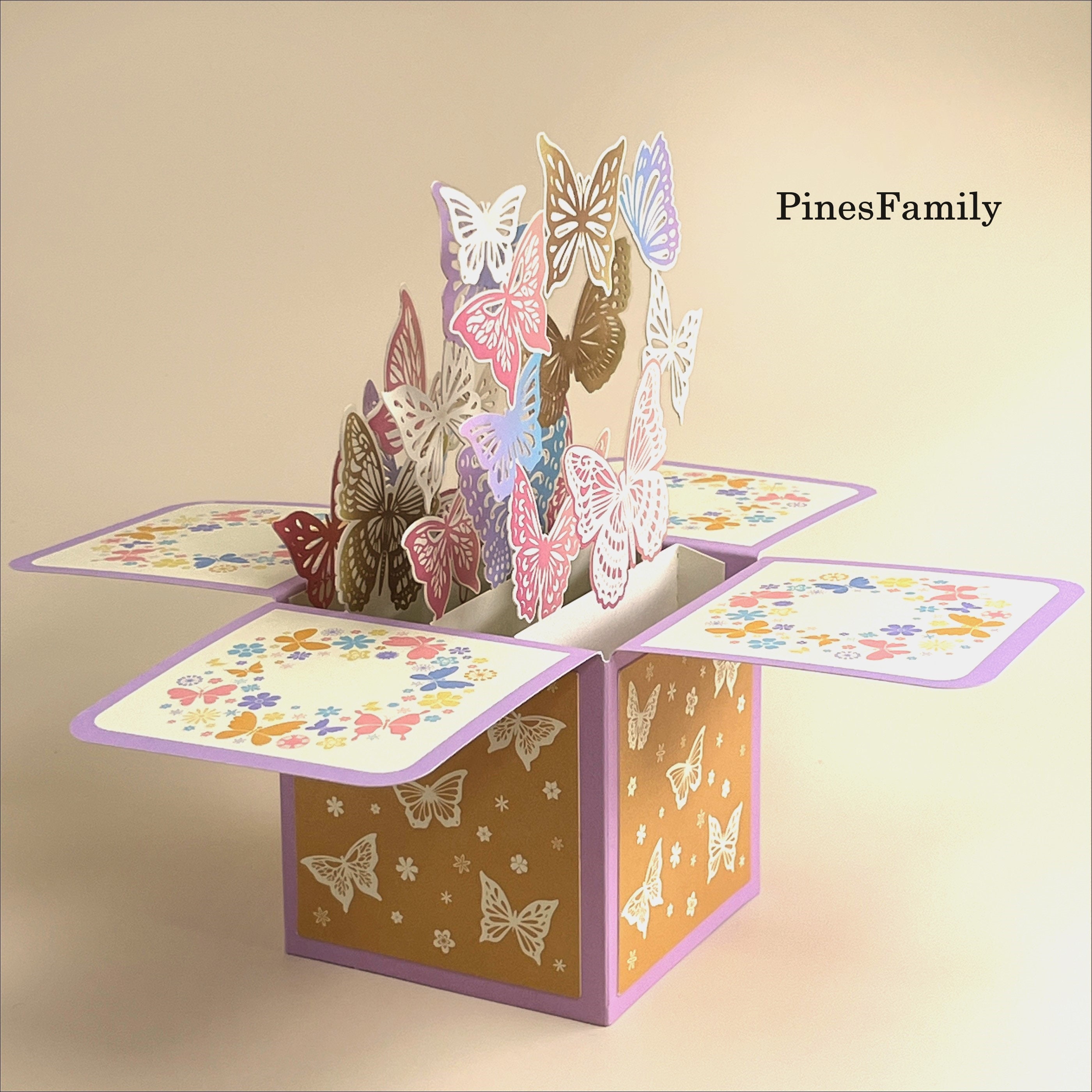 3D Pop up Butterfly Box Card: Golden Paper Flower Bouquet - Etsy
